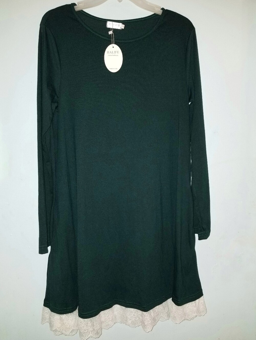 Halife Dark Green Dress Long Sleeve Lace with Pockets M